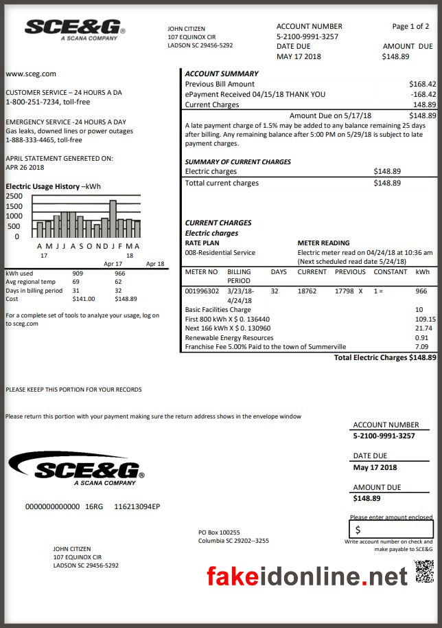 Dominion Energy South Carolina - South Carolina Utility Bill Template
